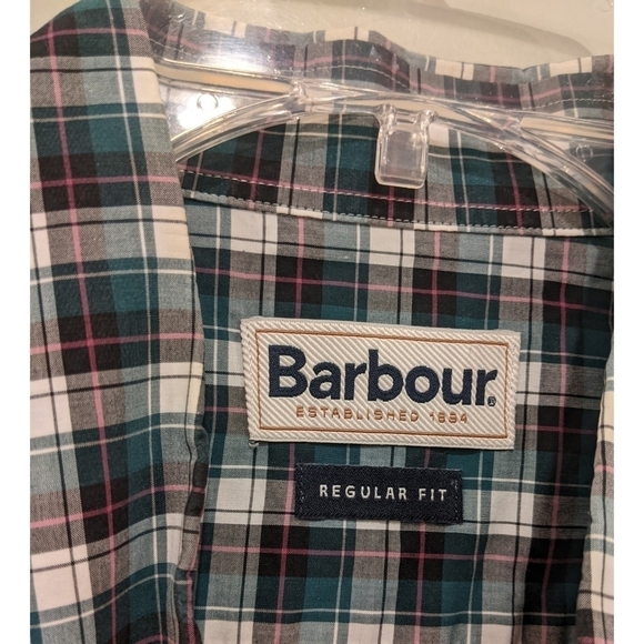 Barbour Milecastle Blue Green Plaid Long Sleeve Button Down Size Large - Picture 7 of 7